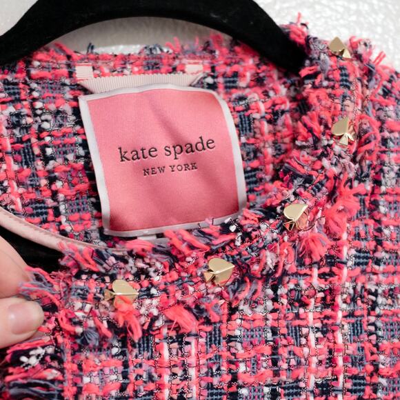 Kate Spade Multi Tweed Coat Hibiscus Tea Gold Studded Boucle SZ 4 NWT - Picture 7 of 9